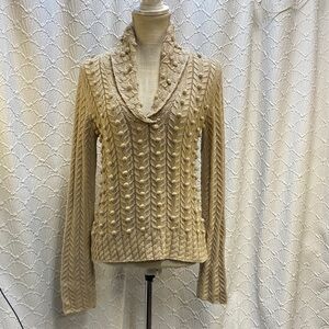 Tape Measure size‎ medium Women's Cable Knit Sweater Tan cozy layers stretch